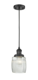 Innovations Lighting Colton 1-100 watt 8 inch Black Mini Pendant Thick Clear Halophane glass 201CBKG302