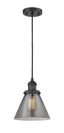 Innovations Lighting Large Cone 1-100 watt 8 inch Black Mini Pendant Smoked glass 201CBKG43