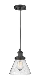 Innovations Lighting Large Cone 1-100 watt 8 inch Black Mini Pendant Seedy glass 201CBKG44