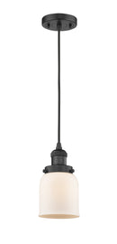 Innovations Lighting Small Bell 1-100 watt 5 inch Black Mini Pendant Matte White Cased glass 201CBKG51