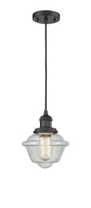 Innovations Lighting Small Oxford 1-100 watt 8 inch Black Mini Pendant Seedy glass 201CBKG534