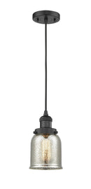 Innovations Lighting Small Bell 1-100 watt 5 inch Black Mini Pendant Silver Plated Mercury glass 201CBKG58