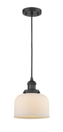 Innovations Lighting Large Bell 1-100 watt 8 inch Black Mini Pendant Matte White Cased glass 201CBKG71