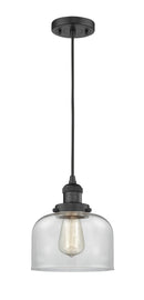 Innovations Lighting Large Bell 1-100 watt 8 inch Black Mini Pendant Clear glass 201CBKG72