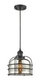 Innovations Lighting Large Bell Cage 1-100 watt 8 inch Black Mini Pendant Silver Plated Mercury glass 201CBKG78CE