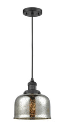 Innovations Lighting Large Bell 1-100 watt 8 inch Black Mini Pendant Silver Plated Mercury glass 201CBKG78