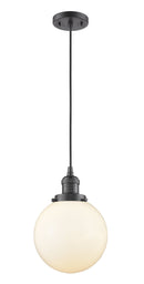 Innovations Lighting Beacon 1-100 watt 8 inch Oil Rubbed Bronze Mini Pendant Matte White Cased glass 201COBG2018