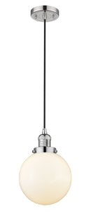 Innovations Lighting Beacon 1-100 watt 8 inch Polished Nickel Mini Pendant Matte White Cased glass 201CPNG2018