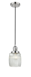Innovations Lighting Colton 1-100 watt 8 inch Polished Nickel Mini Pendant Thick Clear Halophane glass 201CPNG302