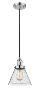 Innovations Lighting Large Cone 1-100 watt 8 inch Polished Nickel Mini Pendant Seedy glass 201CPNG44