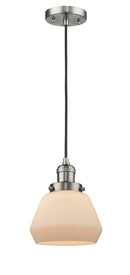 Innovations Lighting Fulton 1-100 watt 7 inch Brushed Satin Nickel Mini Pendant Matte White Cased glass 201CSNG171