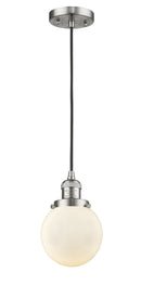 Innovations Lighting Beacon 1-100 watt 6 inch Brushed Satin Nickel Mini Pendant Matte White Cased glass 201CSNG2016