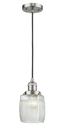 Innovations Lighting Colton 1-100 watt 8 inch Brushed Satin Nickel Mini Pendant Thick Clear Halophane glass 201CSNG302