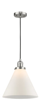 Innovations Lighting X-Large Cone 1-100 watt 12 inch Brushed Satin Nickel Mini Pendant Matte White Cased glass 201CSNG41L