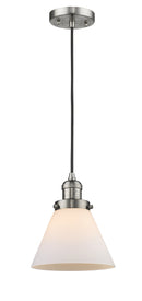 Innovations Lighting Large Cone 1-100 watt 8 inch Brushed Satin Nickel Mini Pendant Matte White Cased glass 201CSNG41