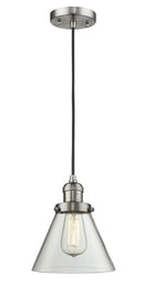 Innovations Lighting Large Cone 1-100 watt 8 inch Brushed Satin Nickel Mini Pendant Clear glass 201CSNG42