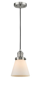 Innovations Lighting Small Cone 1-100 watt 6 inch Brushed Satin Nickel Mini Pendant Matte White Cased glass 201CSNG61