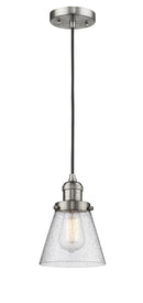 Innovations Lighting Small Cone 1-100 watt 6 inch Brushed Satin Nickel Mini Pendant Seedy glass 201CSNG64