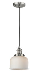 Innovations Lighting Large Bell 1-100 watt 8 inch Brushed Satin Nickel Mini Pendant Matte White Cased glass 201CSNG71