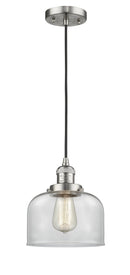 Innovations Lighting Large Bell 1-100 watt 8 inch Brushed Satin Nickel Mini Pendant Clear glass 201CSNG72