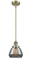 Innovations Lighting Fulton 1-100 watt 7 inch Antique Brass Mini Pendant Smoked glass Hang Straight Swivel 201SABG173