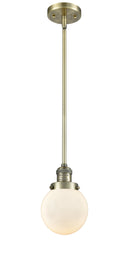Innovations Lighting Beacon 1-100 watt 6 inch Antique Brass Mini Pendant Matte White Cased glass Hang Straight Swivel 201SABG2016