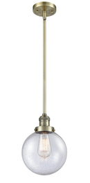 Innovations Lighting Beacon 1-100 watt 8 inch Antique Brass Mini Pendant Seedy glass Hang Straight Swivel 201SABG2048