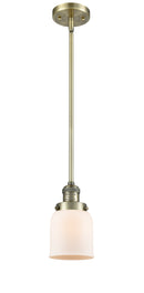 Innovations Lighting Small Bell 1-100 watt 5 inch Antique Brass Mini Pendant Matte White Cased glass Hang Straight Swivel 201SABG51