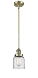 Innovations Lighting Small Bell 1-100 watt 5 inch Antique Brass Mini Pendant Clear glass Hang Straight Swivel 201SABG52
