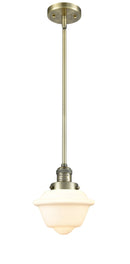 Innovations Lighting Small Oxford 1-100 watt 8 inch Antique Brass Mini Pendant Matte White Cased glass Hang Straight Swivel 201SABG531