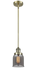 Innovations Lighting Small Bell 1-100 watt 5 inch Antique Brass Mini Pendant Smoked glass Hang Straight Swivel 201SABG53