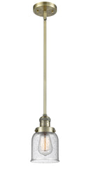 Innovations Lighting Small Bell 1-100 watt 5 inch Antique Brass Mini Pendant Seedy glass Hang Straight Swivel 201SABG54