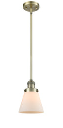 Innovations Lighting Small Cone 1-100 watt 6 inch Antique Brass Mini Pendant Matte White Cased glass Hang Straight Swivel 201SABG61