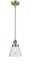 Innovations Lighting Small Cone 1-100 watt 6 inch Antique Brass Mini Pendant Seedy glass Hang Straight Swivel 201SABG64