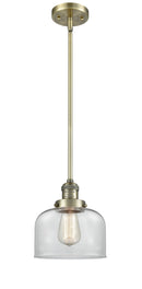 Innovations Lighting Large Bell 1-100 watt 8 inch Antique Brass Mini Pendant Clear glass Hang Straight Swivel 201SABG72