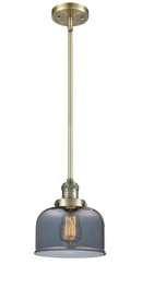 Innovations Lighting Large Bell 1-100 watt 8 inch Antique Brass Mini Pendant Smoked glass Hang Straight Swivel 201SABG73