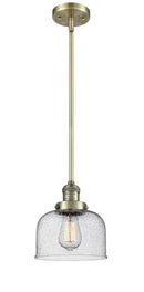 Innovations Lighting Large Bell 1-100 watt 8 inch Antique Brass Mini Pendant Seedy glass Hang Straight Swivel 201SABG74