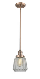 Innovations Lighting Chatham 1-100 watt 6 inch Antique Copper Mini Pendant Clear Fluted glass Hang Straight Swivel 201SACG142