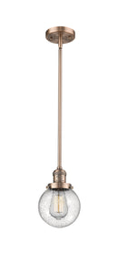 Innovations Lighting Beacon 1-100 watt 6 inch Antique Copper Mini Pendant Seedy glass Hang Straight Swivel 201SACG2046