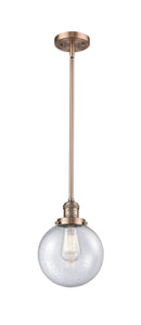 Innovations Lighting Beacon 1-100 watt 8 inch Antique Copper Mini Pendant Seedy glass Hang Straight Swivel 201SACG2048