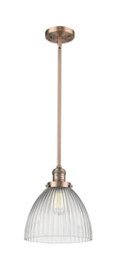 Innovations Lighting Seneca Falls 1-100 watt 10 inch Antique Copper Pendant Halophane glass Hang Straight Swivel 201SACG222