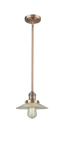 Innovations Lighting Halophane 1-100 watt 10 inch Antique Copper Mini Pendant Halophane glass Hang Straight Swivel 201SACG2
