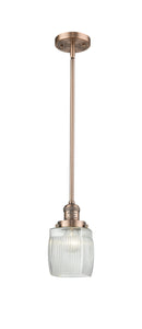 Innovations Lighting Colton 1-100 watt 8 inch Antique Copper Mini Pendant Thick Clear Halophane glass Hang Straight Swivel 201SACG302