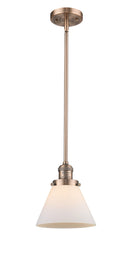 Innovations Lighting Large Cone 1-100 watt 8 inch Antique Copper Mini Pendant Matte White Cased glass Hang Straight Swivel 201SACG41