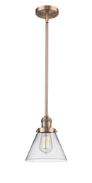 Innovations Lighting Large Cone 1-100 watt 8 inch Antique Copper Mini Pendant Clear glass Hang Straight Swivel 201SACG42