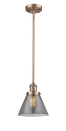 Innovations Lighting Large Cone 1-100 watt 8 inch Antique Copper Mini Pendant Smoked glass Hang Straight Swivel 201SACG43