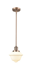 Innovations Lighting Small Oxford 1-100 watt 8 inch Antique Copper Mini Pendant Matte White Cased glass Hang Straight Swivel 201SACG531