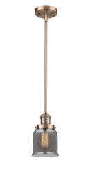Innovations Lighting Small Bell 1-100 watt 5 inch Antique Copper Mini Pendant Smoked glass Hang Straight Swivel 201SACG53