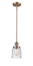 Innovations Lighting Small Bell 1-100 watt 5 inch Antique Copper Mini Pendant Seedy glass Hang Straight Swivel 201SACG54