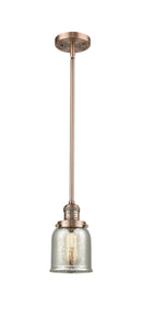 Innovations Lighting Small Bell 1-100 watt 5 inch Antique Copper Mini Pendant Silver Plated Mercury glass Hang Straight Swivel 201SACG58